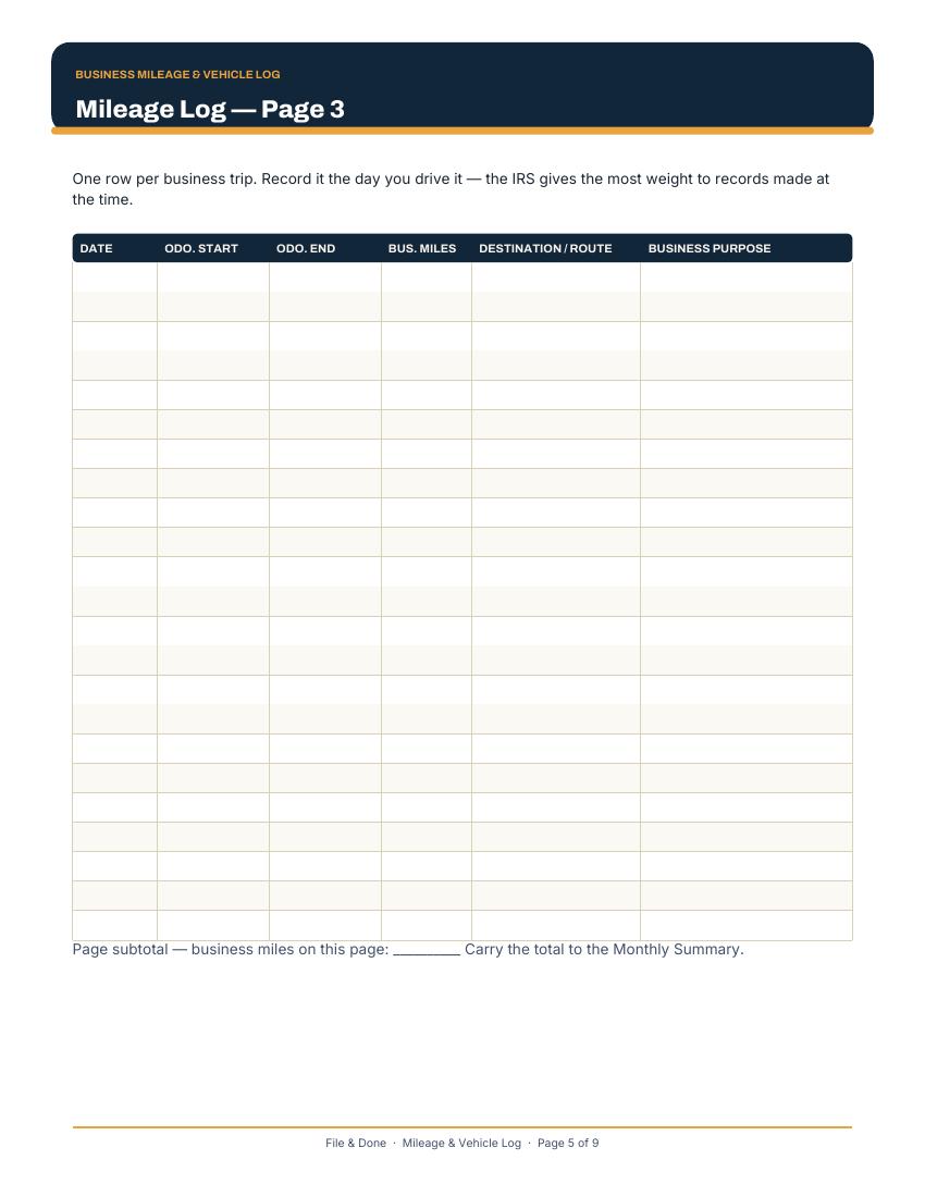 Business Mileage & Vehicle Log — image 3