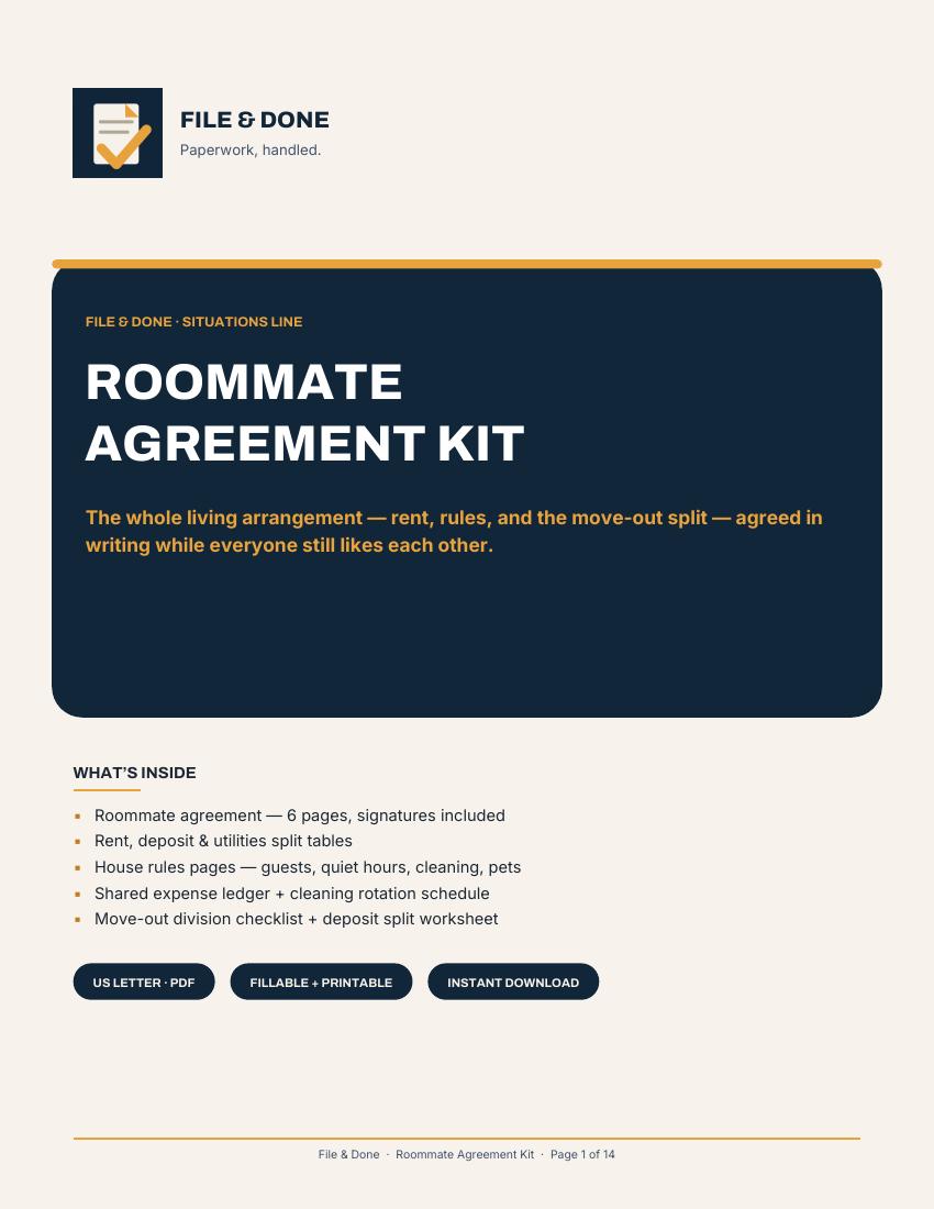 Roommate Agreement + Move-Out Split Kit — cover