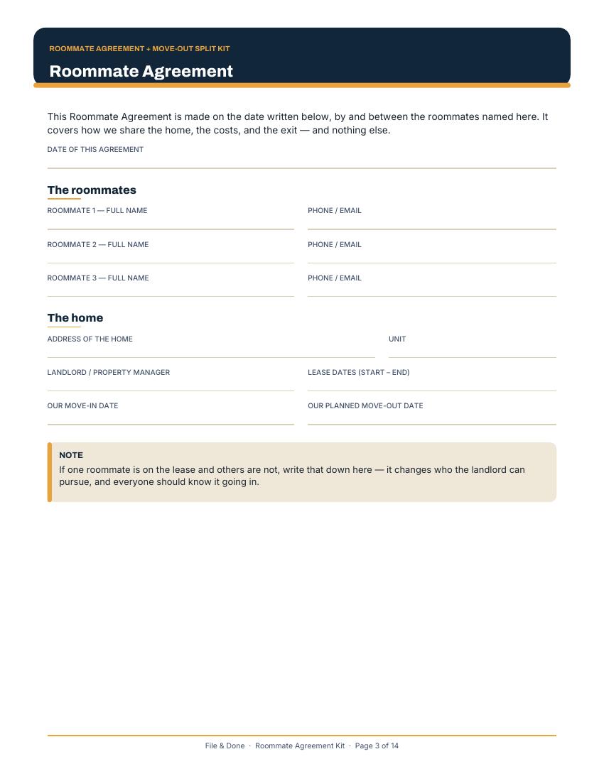 Roommate Agreement + Move-Out Split Kit — image 2